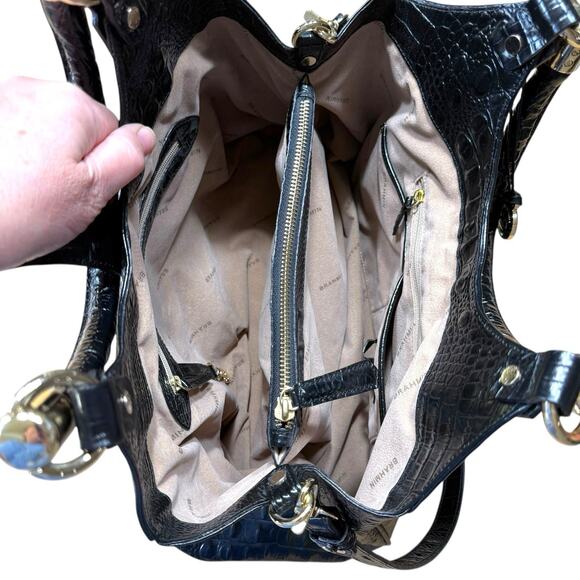 Brahmin Elisa Melbourne Large Leather Satchel Black Gold Registration Card - Picture 6 of 12